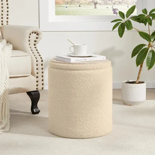 Miniatura 3 de Royal Windsor Boucle - Juego de 2 otomanas redondas con almacenamiento, taburete pequeño para sala de estar, mesa de centro pequeña, taburete