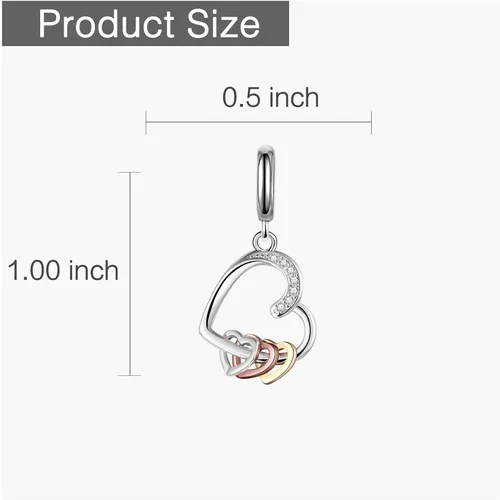 Miniatura 5 de Abalorio de corazón a corazón de plata de ley 925 para pulseras, collares, joyas, Plata esterlina