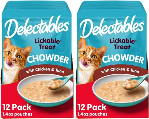Miniatura 12 de Hartz Delectables Chowder - Golosinas húmedas para lamer para gatitos, gatos adultos y adultos mayores, pollo y atún, 1.4 onzas (paquete de 12)