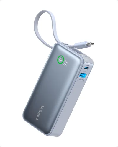 Anker Nano Power Bank, cargador portátil de 10,000 mAh con cable USB-C integrado, recarga de 30 W, salida máxima de 30 W con USB-C y A, para iPhone