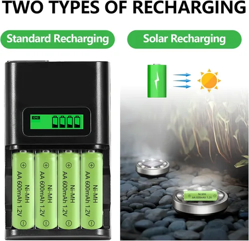Miniatura 4 de Baterías recargables AA NIMH 600mAh 1.2V doble A para luces solares de jardín, césped, paisajismo, lámparas, farol, mandos a distancia, 16
