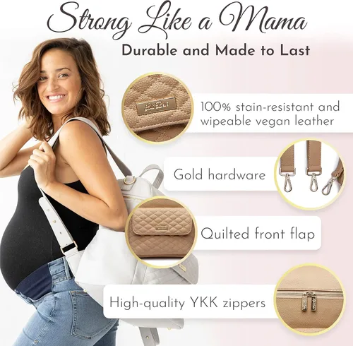 Miniatura 3 de Luli Bebe - Mochila grande para pañales de piel vegana moderna de diseñador con estilo para mamá, multiusos, espaciosa, con cambiador (marrón late)