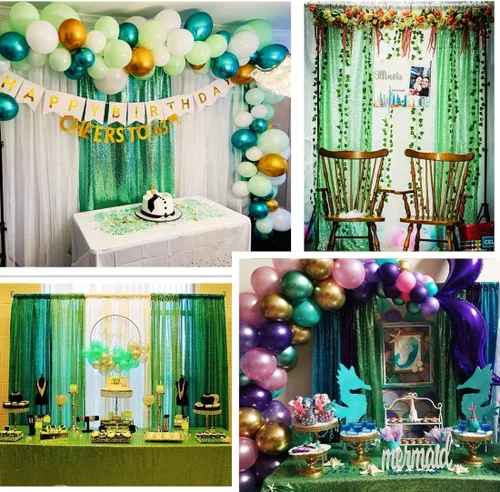 Miniatura 3 de Poise3EHome Cortina de telón de fondo de lentejuelas verde menta, 2 paneles, 2 x 8 pies, poliéster, para decoración de fiestas y bodas