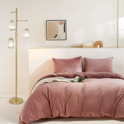 Miniatura 8 de Lámparas de pie de cristal dorado para sala de estar, 3 luces regulables, lámpara de pie moderna con pantalla de cristal, interruptor de atenuación