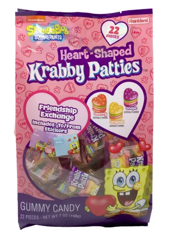 Miniatura 2 de Patties de cangrejo con forma de corazón de Bob Esponja, 22 unidades, gomitas envueltas individualmente, calcomanías para intercambio de regalos