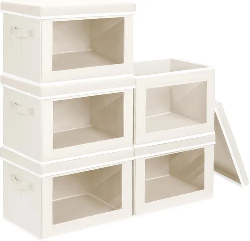 Miniatura 60 de Homsorout Contenedores de almacenamiento con tapas, organizadores pequeños de tela con ventana, contenedores de almacenamiento plegables para ropa