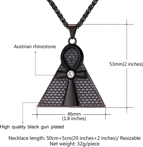 Miniatura 7 de U7 Collar Ankh para hombres y mujeres, acero inoxidable, color negro, joyería egipcia, colgante de cruz Ankh, collares africanos con cadena de 22