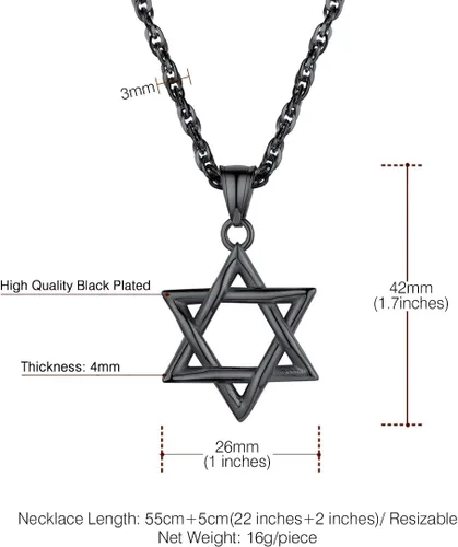 Miniatura 146 de U7 - Collar con Estrella de David para hombres y mujeres, dije hexagonal de acero inoxidable con cruz/piedra de rubí/collares clásicos judíos