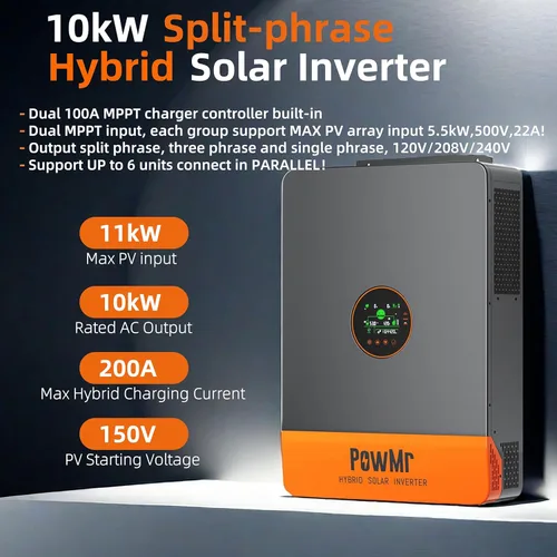 Miniatura 2 de PowMr Inversor solar de fase dividida de 10000 W de 48 V a 120/240 V CA, inversor UL1741 de 10 KW con controlador de carga MPPT de 200 amperios