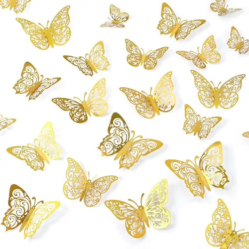 Miniatura 23 de 60 piezas de mariposas 3D para pastel y decoración de pared - 5 estilos, 3 tamaños, púrpura láser