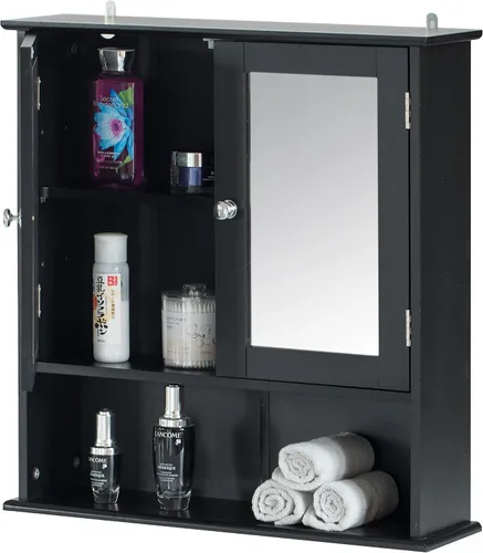 Miniatura 6 de Basicwise Espejo gris montado en la pared baño y tocador con estantes ajustables, gris, (QI004020.GY)