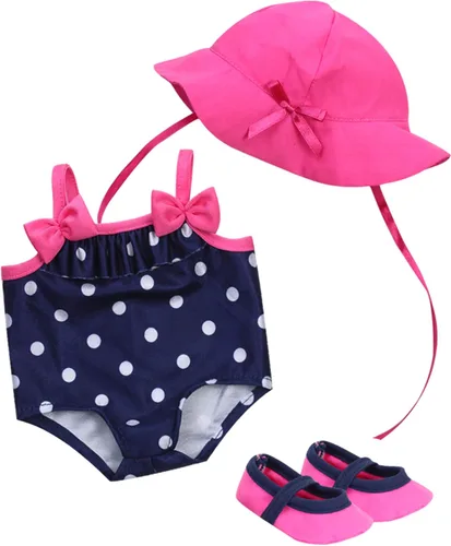 Sophia's Conjunto de traje de baño de lunares para muñecas de 15 pulgadas, azul marino/rosa