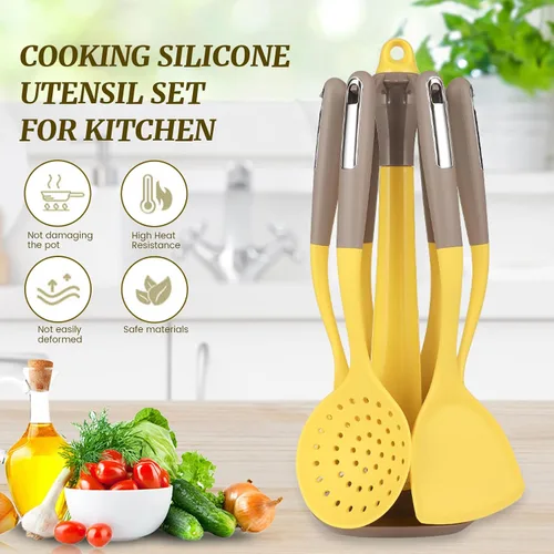 Miniatura 2 de Juego de utensilios de cocina para cocina, juego de utensilios de silicona de 7 piezas con soporte de almacenamiento giratorio, utensilios