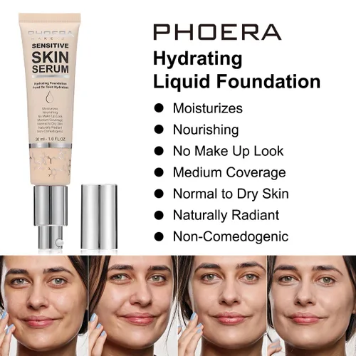 Miniatura 4 de PHOERA - Base hidratante, hipoalergénica tintada, base de suero brillante para piel madura (N02 Nude)