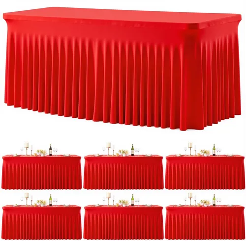 Miniatura 28 de Paquete de 2 manteles color azul bebé para mesas rectangulares de 6 pies, mantel ajustable de elastano, fundas de mesa elásticas de 6 pies, manteles