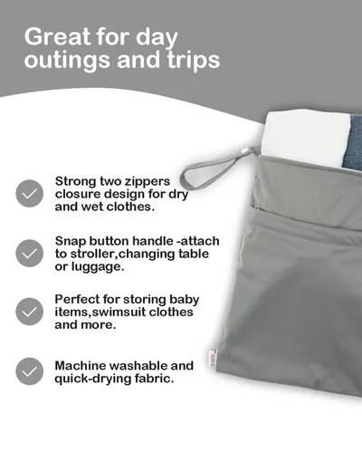 Miniatura 4 de ALVABABY 2 bolsas de pañales de tela para ropa húmeda, reutilizables con dos bolsillos con cremallera, para viajes, playa, piscina, guardería