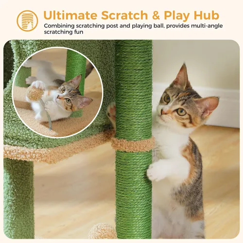 Miniatura 4 de PAWZ Road Árbol para gatos de interior, torre de cactus para gatos de 26 pulgadas con percha grande, condominio privado, condominio pequeño