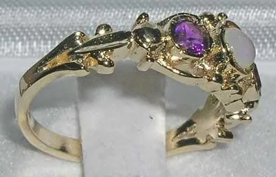 Miniatura 3 de Anillo de oro amarillo de 14 quilates con ópalo auténtico y amatista para mujer