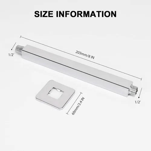 Miniatura 2 de NearMoon Brazo de ducha montado en el techo con brida, conexión universal 1/2 NPT brazo de ducha cuadrado recto para cabezal de ducha de lluvia Cromo