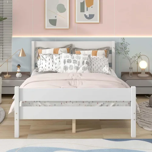 Miniatura 13 de Base de cama de plataforma de madera de tamaño individual con cabecera y estribo de estilo moderno, marco de cama de madera con patas de soporte