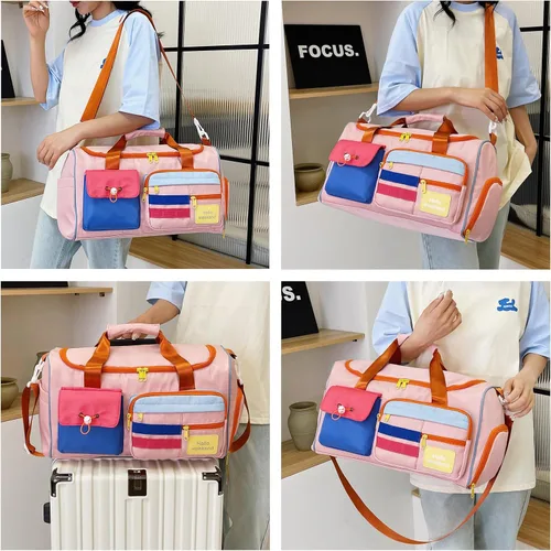 Miniatura 424 de Pequeña bolsa de gimnasio para mujer, bolsa de viaje con compartimento para zapatos