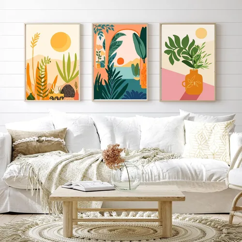 Miniatura 4 de cupmod Paquete de 6 kits de pintura por números para adultos principiantes, Número Boho Acrílico Fácil, DIY Números de Acuarela en Lienzo Sin Marco