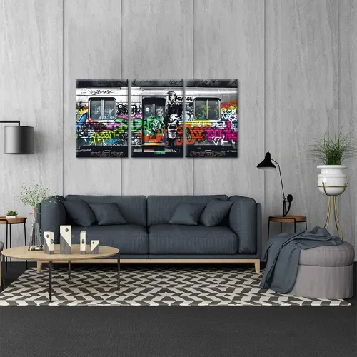 Miniatura 4 de 3 paneles divertidos de Banksy Graffiti Street Wall Art Cuadros de graffiti, autobús, metro, obras de arte modernas para decoración de pared