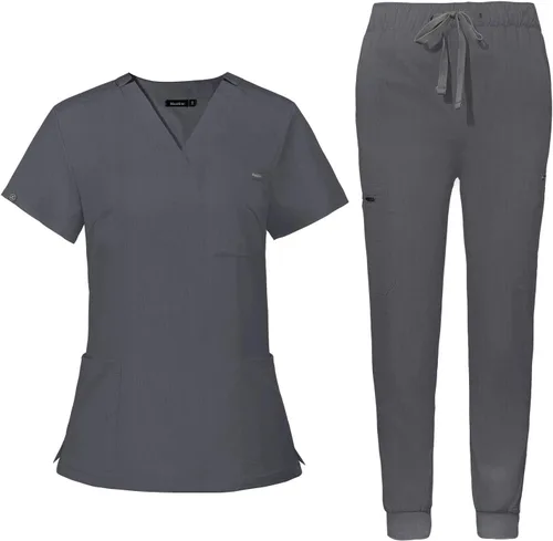 niaahinn Conjunto de uniforme médico para mujer con cuello en V clásico y pantalones deportivos de yoga, uniforme médico de enfermería