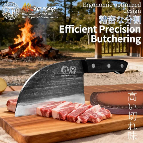 Miniatura 5 de XYJ Auténtico desde 1986, cuchillo de chef serbio de 6 pulgadas con funda, cuchillo de cocina de camping al aire libre forjado a mano, cuchillos