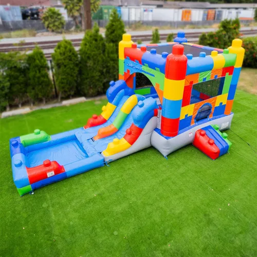 Miniatura 7 de HeroKiddo Block Party - Tobogán acuático inflable, ligero, de alta calidad, combo con piscina desmontable con soplador de aire, grado comercial