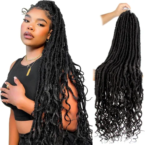 Miniatura 28 de Niseyo Wild Locs - Rastas sintéticas desgastadas de 14 pulgadas con extremos rizados, 8 paquetes de cabello largo y suave con bucles preformados
