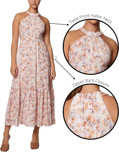 Miniatura 4 de Laundry by Shelli Segal Vestido midi con cuello halter y falda escalonada para mujer