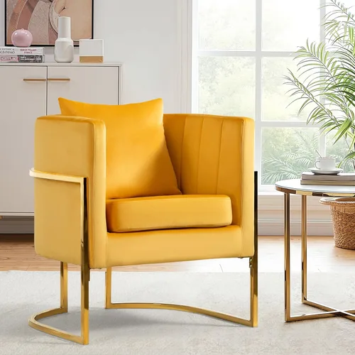 Miniatura 22 de Silla de Acento Moderna de Terciopelo, Sillón Tapizado Tipo Barril de Mediados de Siglo con Almohada para Sala de Estar, Cómoda Silla Individual