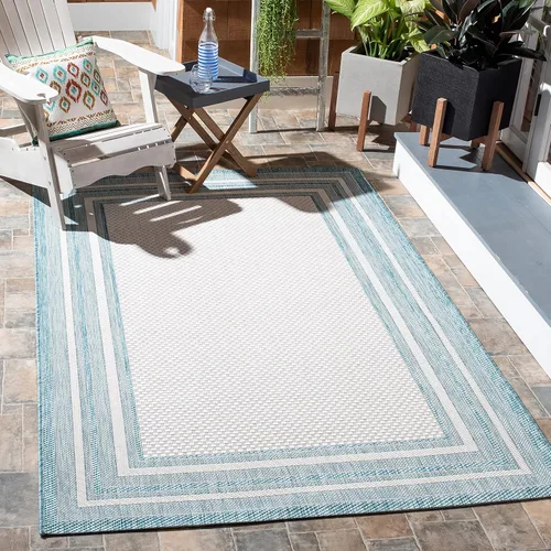 Miniatura 14 de SAFAVIEH Alfombra lavable al aire libre Courtyard Collection – 4' x 5'7", beige oscuro y beige, no desprende pelusa y fácil de limpiar, ideal