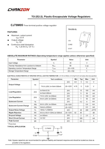 Miniatura 5 de Chanzon 78M05 TO-252 Regulador de voltaje fijo positivo IC, regulador positivo de tres terminales para gestión de energía (paquete de 10 piezas)