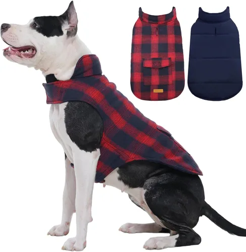 Miniatura 17 de Kuoser - Abrigo de invierno para perro, chaqueta reversible, abrigo cálido de estilo británico, de clima frío, ropa resistente al viento, chaleco