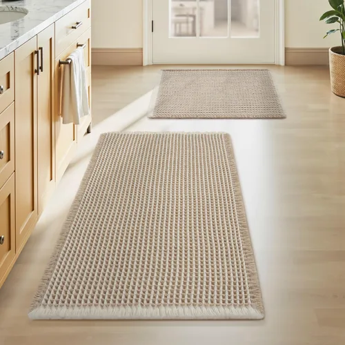 Miniatura 38 de AMOAMI Tapete de baño mejorado con diseño de gofre, súper absorbente, antideslizante, para suelo de baño, lavable a máquina, con borlas, tapetes