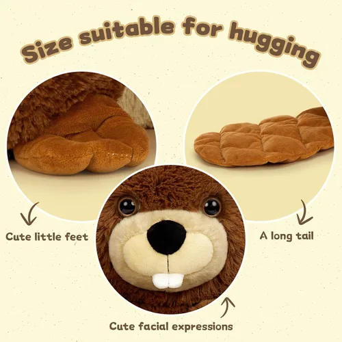 Miniatura 6 de MaoGoLan 4 animales de peluche de castor con tres bebés en el interior, regalo de felpa de castor gigante esponjoso de 17.7 pulgadas, divertidos