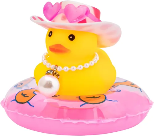 wonuu Decoraciones de tablero de automóvil rosa Pato Vaquero, patos de goma para accesorios de adorno de automóvil con gafas de sol de color,