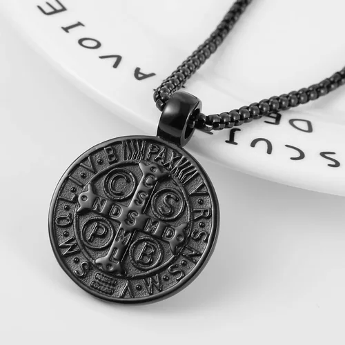 Miniatura 4 de Collar con colgante de exorcismo de San Benito para hombre, acero inoxidable, cruz católica, protección de demonios, cazador de fantasmas (CSPB)
