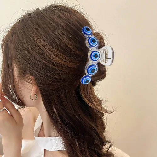 Miniatura 3 de ROMODIYA Pinza para el pelo de Halloween, diseño de ojo malvado de plástico acrílico, pinzas de garra de pelo azul, 5 piezas, sujeción fuerte