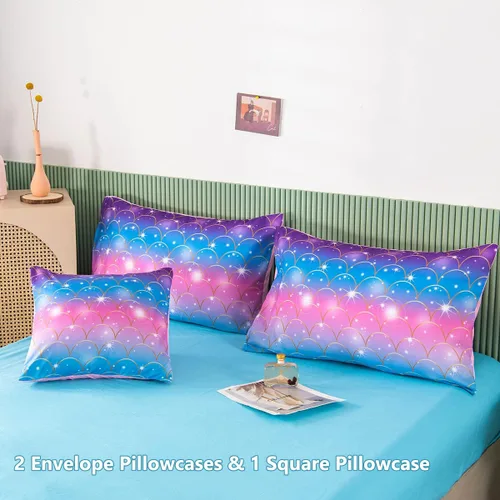 Miniatura 5 de PERFEMET Juego de edredón de sirena rosa, tamaño matrimonial, 6 piezas en una bolsa, juego de ropa de cama de arco iris colorido para adolescentes
