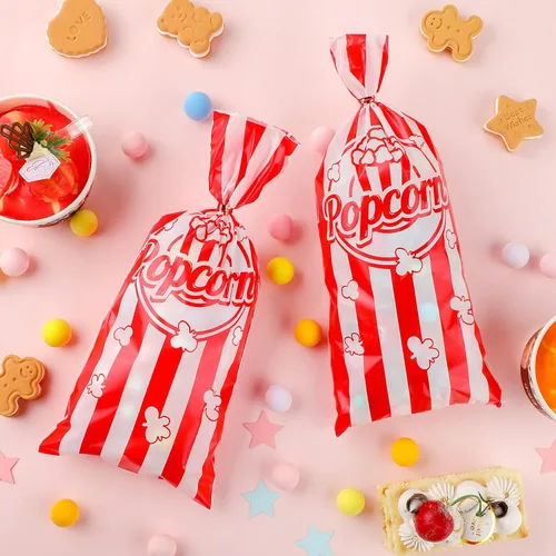 Miniatura 3 de Teling 100 bolsas de palomitas de maíz, 100 bolsas de palomitas de maíz para fiestas, bolsas de dulces de galletas a rayas rojas y blancas con 150