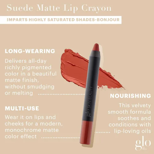 Miniatura 2 de Glo Skin Beauty Lápiz labial mate de gamuza (Bonjour), fórmula de larga duración que se mantiene todo el día, con manteca de karité acondicionador +