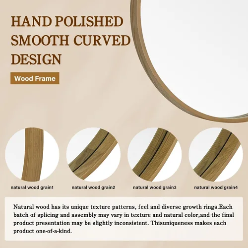 Miniatura 7 de Espejo redondo de madera WallBeyond de 24 pulgadas, espejo circular de pared para baño, espejo redondo de pared para decoración, tocador, entrada