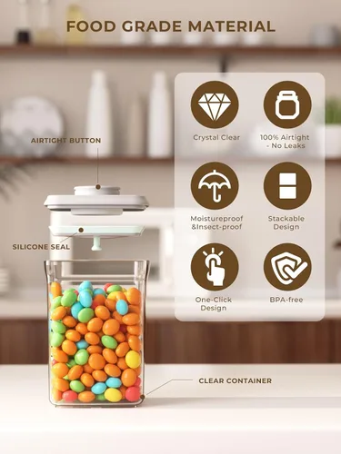 Miniatura 5 de Contenedores herméticos de almacenamiento de alimentos con tapas, contenedores de tapa emergente para organización de despensa, contenedores