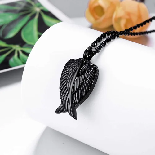 Miniatura 2 de Collar de cremación de ala de ángel para cenizas de acero inoxidable, colgante de urna para cenizas, joyería conmemorativa, estoy aquí viendo sobre