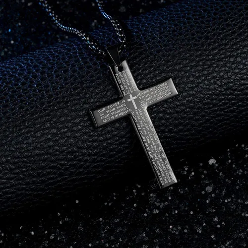 Miniatura 4 de Rnivida Men's Cross Necklace with Lord's Prayer, Stainless Steel Christian Cross Pendant Necklace for Men Teen Boys
