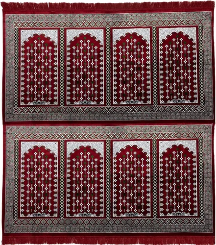 Miniatura 8 de Modefa Alfombra turca de oración islámica – Alfombra grande para rezar en grupo y reunión – Alfombra ancha de terciopelo de felpa – Janamaz Sajada
