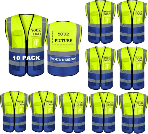 Miniatura 43 de Chaleco de seguridad con logotipo personalizado de alta visibilidad, chaleco reflectante clase 2, ropa de trabajo de construcción con 5 bolsillos